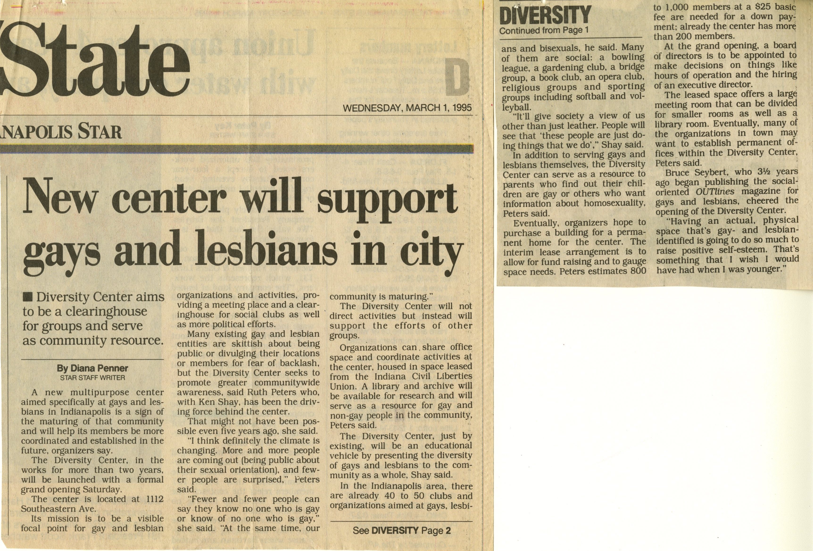 Indianapolis "Diversity Center" opens (1995)